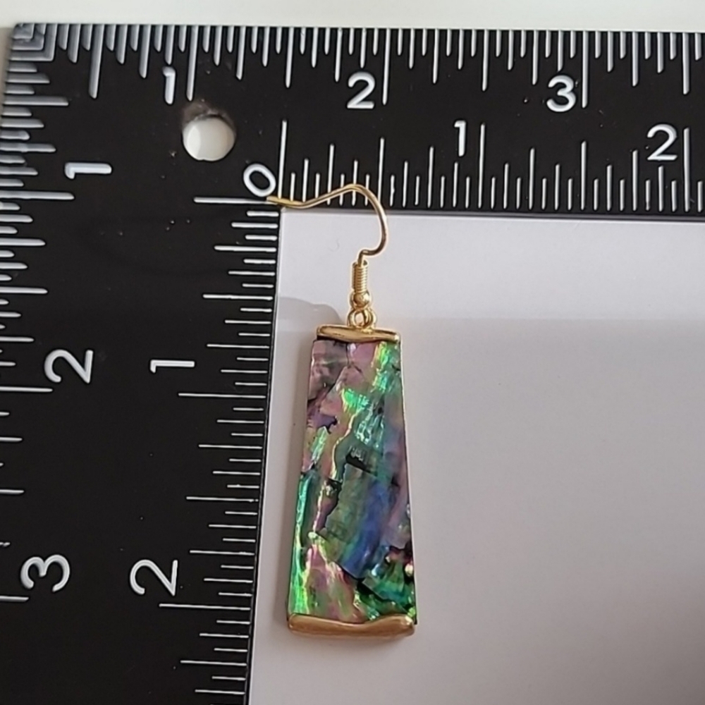 Multicolor Abalone Shell Inlay & Gold Drop Iridescent Dangle Earrings - Picture 3 of 3